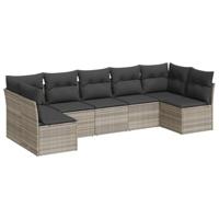 7-delige Loungeset met kussens poly rattan lichtgrijs - thumbnail