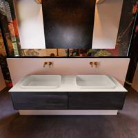 Badkamermeubelset Mondiaz Erin 150 cm met 2 Lades met RIDGE Wastafel Dubbel Linen Zonder Kraangaten Greeploos Mat Dark Brown - thumbnail