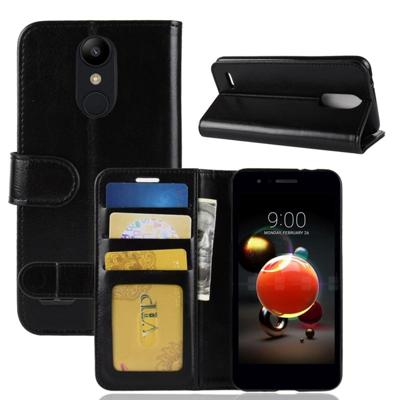 Voor LG K8 (2018) spiegelen PU + TPU Crazy Horse textuur horizontaal lederen draagtas met portemonnee & houder & kaartgroeven (zwart)