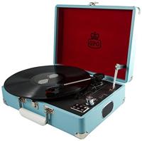 GPO Attache aktetas stijl drie snelheden draagbare platenspeler met ingebouwde stereo-luidsprekers en vrije USB-stick onmiddellijke digitale omzetting van vinyl hemelsblauw - thumbnail