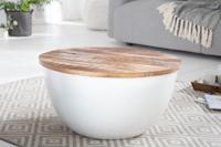 Ronde salontafel INDUSTRIELE OPSLAG 60cm wit natuurlijk mangohout met opbergruimte handgemaakt - 40892 - thumbnail