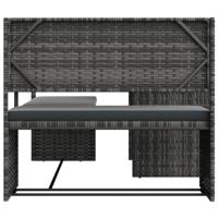 Tuinbank met tafel en kussens L-vormig poly rattan grijs - thumbnail