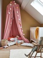 Pompons gordijn hemelbed roze - thumbnail