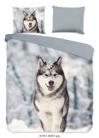 Good Morning Dekbedovertrek "husky hond" - Grijs - (200x200/220 cm) - Katoen Flanel - thumbnail