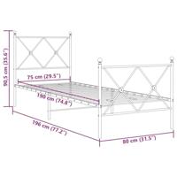 Bedframe met hoofd- en voeteneinde metaal wit 75x190 cm - thumbnail