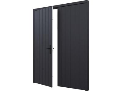 Trendhout Plaatdeur dubbel 2 deuren - 93x211,5 cm + kozijn 200x218,9 cm - zwart (incl. hang en sluitwerk)- - Hout- Trendhout