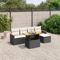 6-delige Loungeset met kussens poly rattan zwart - thumbnail