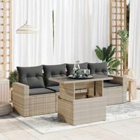 5-delige Loungeset met kussens poly rattan lichtgrijs - thumbnail