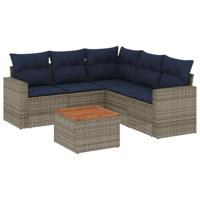 6-delige Loungeset met kussens poly rattan grijs - thumbnail