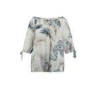 z-one off shoulder top Lotty met bladprint en plooien lichtgrijs/donkerblauw/koraalrood - thumbnail