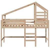 Halfhoogslaper met ladder en bedhuis grenenhout 90x200 cm - thumbnail