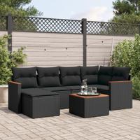 7-delige Loungeset met kussens poly rattan zwart - thumbnail