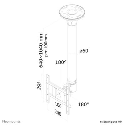 Neomounts FPMA-C200 TV-plafondbeugel 25,4 cm (10) - 101,6 cm (40) Kantelbaar, Zwenkbaar, Roteerbaar, In hoogte verstelbaar