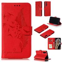 Feather patroon Litchi textuur horizontale Flip lederen draagtas met portemonnee & houder & kaartsleuven voor Huawei Honor 20 (rood) - thumbnail