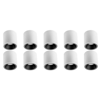 Opbouwspot 10-Pack GU10 Fitting - Rond Mat Wit/Zwart - Aluminium Ø90mm