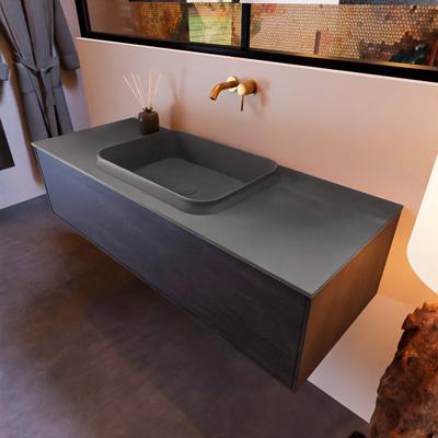 Badkamermeubelset Mondiaz Erin 120 cm met 1 Lade met RIDGE Wastafel Midden Dark grey Zonder Kraangaten Greeploos Mat Dark Brown