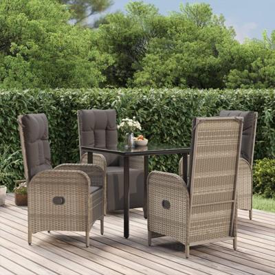 5-delige Tuinset met kussens poly rattan zwart en grijs