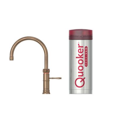 Quooker Classic Fusion Round Keukenkraan Set - Kokend Warm- en Koud Water - Messing Patina - met COMBI+ Reservoir