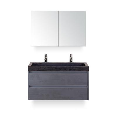 Dante Badmeubelset 100 cm - Beton Antrac - Wastafel Hardsteen Wit Lucca 2 kraangaten - met Spiegelkast