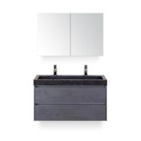 Dante Badmeubelset 100 cm - Beton Antrac - Wastafel Hardsteen Wit Lucca 2 kraangaten - met Spiegelkast - thumbnail