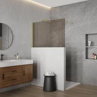 Fortifura Galeria Halfhoge Inloopdouche - 110x80cm - rookglas - 8mm - nano - met profiel en stabilisatiestang - Geborsteld Messing PVD (Goud) SW797910 SW1235445 - thumbnail