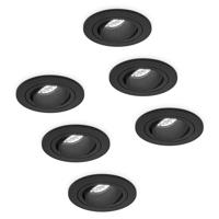Set van 6 Philadelphia LED inbouwspots - Dimbaar - Incl. GU10 - 6500K - 4 Watt - Zwart - Kantelbaar - IP20 voor binnen - Rond - thumbnail
