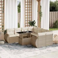9-delige Loungeset met kussens poly rattan beige - thumbnail