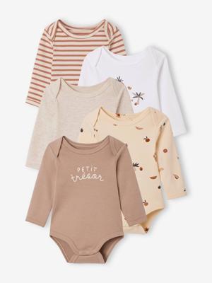 Set met 5 rompertjes met lange mouwen en US-mouwgaten cappuccino