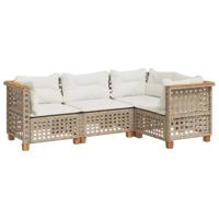 4-delige Loungeset met kussens poly rattan beige - thumbnail