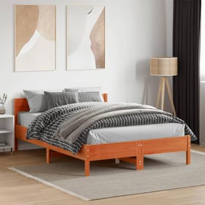 Bedframe met hoofdbord massief grenenhout wasbruin 135x190 cm