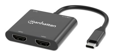 Manhattan USB 2.0 Adapter [1x USB-C stekker - 4x HDMI-bus, USB 2.0 bus A, USB-C bus (Power Delivery)] 15 cm 4K UHD, Stekker past op beide manieren, Met laadbus