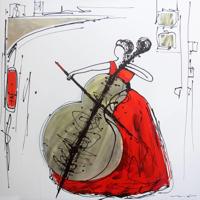 Schilderij -Handgeschilderd - Celliste - multikleur - 100x100cm - thumbnail
