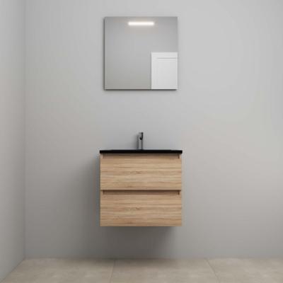 On-Line Badkamermeubelset - 60 cm - Voorgemonteerd - Ladestructuur - Acryl Wastafel - 1 Kraangat - Spiegel met LED-Verlichting - Eiken