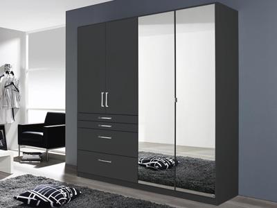 Kast HARBOR 4 deuren 4 lades grijs metaal met spiegel