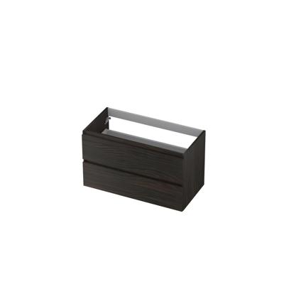 INK - Onderkast 2 Laden Greeploos met Houten Keerlijst - 900x450x520 Mm - Intens Eiken