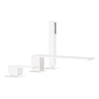Badrandkraan Tres Cuadro Exclusive met Handdoucheset Lange Rechte Uitloop 22 cm Mat Wit - thumbnail