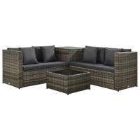 4-delige Loungeset met kussens poly rattan grijs - thumbnail