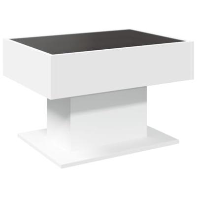 Salontafel met LED 70x50x45 cm bewerkt hout wit