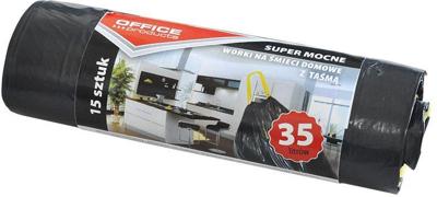 OFFICE products vuilniszak, LDPE, 25 micron, 35 liter, zwart, rol van 15 stuks OFFICE products vuilniszak, LDPE, 25 micron, 35 liter, zwart, rol van 15 stuks