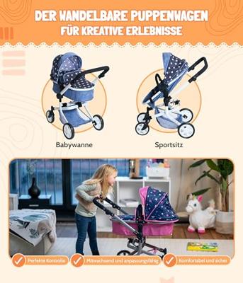 Combi-poppenwagen Mika - Stars Navy