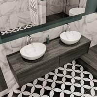 Mondiaz Lush Barco badmeubel eiken Dark brown 150 cm 2 lades mdf 2 waskommen beide zijden 2 kraangaten - thumbnail