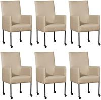 Set van 6 Taupe leren moderne eetkamerstoelen Spark - poot rond zwart met wiel - Toledo Leer Mastic (taupe leer) - thumbnail