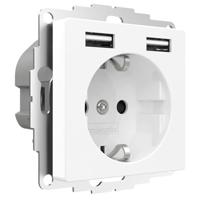 2USB 2U-449276 Stopcontact (onderbouw) VDE, Met USB, Aanraakbeveiliging IP20 Zuiver wit, Glanseffect - thumbnail