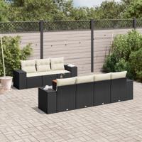 8-delige Loungeset met kussens poly rattan zwart - thumbnail