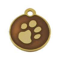 Surrey Feed KLEINE BRUINE SCHIJF met gouden poot print ontwerp. Gegraveerde kat/hond/huisdier ID NAAM Tag. Pet Fashion - Zeer elegant. EMAIL ONS GRAVERENDE DETAILS BIJ HET PLAATSEN VAN UW BESTELLING. - thumbnail