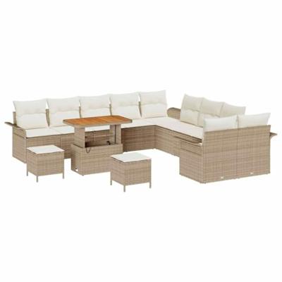 Tuinbankenset met kussen 13 pcs Beige poly rattan