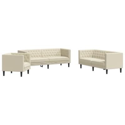 3-delige Loungeset Chesterfield-stijl kunstleer crèmekleurig - thumbnail