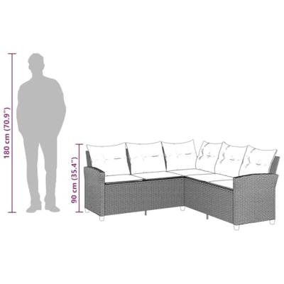 Loungebank met kussens L-vormig poly rattan zwart Loungebank met kussens L-vormig poly rattan zwart