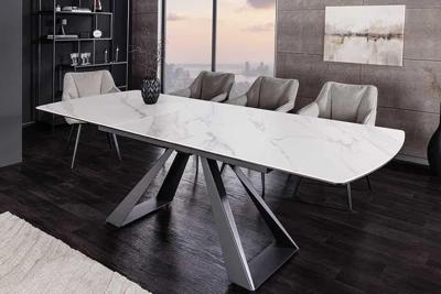 Uitschuifbare eettafel CONCORD 180-230cm wit keramiek marmer design zwart metaal - 46498