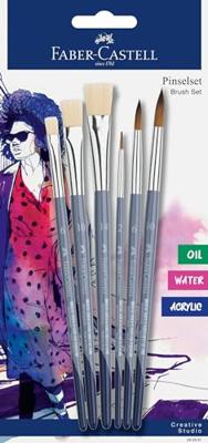 Faber Castell Penselenset - 6 stuks - 3x plat, 3x rond
